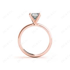 Princess Cut Classic Four Claw Diamond Solitaire Ring with Half Round Edge Shoulders in 18K Rose