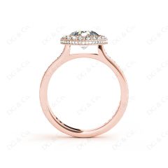 Vintage Style Round Cut Halo Diamond Ring with Bezel Set Centre Stone in 18K Rose