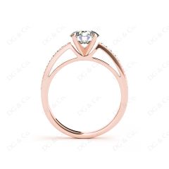 Round Cut Four Claws V Set Diamond Ring with Grain Set Side Stones . in 18K Rose