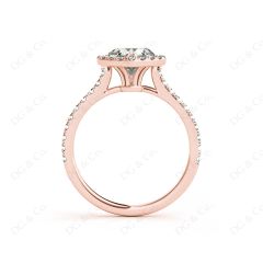 Heart Shape Cut Halo Diamond Engagement Ring with Claw set centre stone and Pave Side Stones in 18K Rose