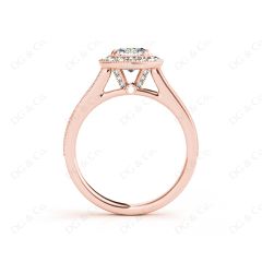 Halo Cushion Cut Ring with Four Claws Set Centre Stone in 18K Rose