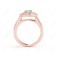 Double Halo Diamond Engagement Ring Round Cut with Claw Set Centre Stone Channel Setting Side Stones in 18K Rose Gold
