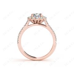 Round Cut Halo Flower Diamond Engagement Ring Split Band with Claw Set Centre Stone in 18K Rose