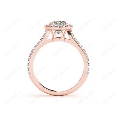 Cushion Cut Halo Diamond Engagement Ring with Claw Set Centre Stone in 18K Rose