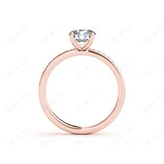 Round Cut Four Claws Diamond Engagement Ring with Pave Set Side Stones in 18K Rose Gold