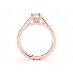 Emerald Cut Four Prongs Diamond Ring with Channel Set Side Stones in 18K Rose