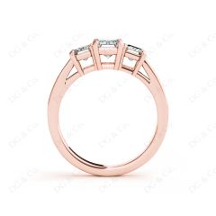 Emerald Cut Trilogy Ring with Channel Set Shoulder Diamonds in 18K Rose