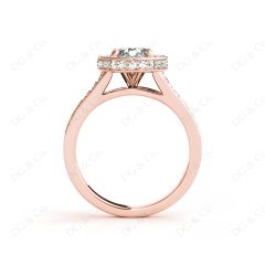 Round Cut Halo Diamond Engagement Ring Split Band with Four Claws Set Centre Stone in 18K Rose