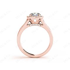 Vintage Style Round Cut Split Shank Milgrain Halo Set Engagement Ring with Channel Set Side Stones in 18K Rose