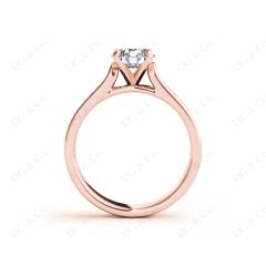 Round Cut Four Claws V Set Diamond Ring with Pave Set Side stones in 18K Rose