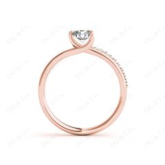 Round Cut Three Claws Diamond Ring with Pave Set Side Stones in 18K Rose