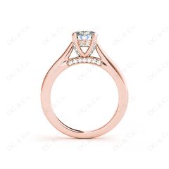 Round Cut Classic Solitaire Four Claws Diamond Engagement Ring with Micro Pavé Set Prongs in 18K Rose