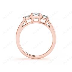 Emerald Cut Four Claw Trilogy Diamond Engagement Ring in 18K Rose