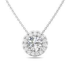 Sliding Diamond Solitaire Halo Pendant 4 Claw Setting Centre Stone Pave Setting Side Stone In 18K White Gold