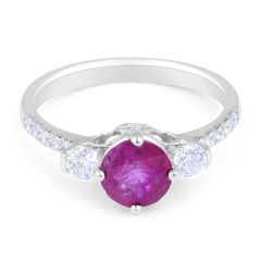 Ruby Diamond Trilogy Engagement Ring in 18 Karat White Gold Gemstone rings