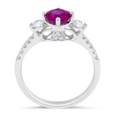 Ruby Diamond Trilogy Engagement Ring in 18 Karat White Gold Precious Gems