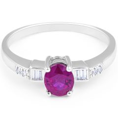 Ruby Diamond Engagement Ring Baguette Channel Setting In 18K White Gold