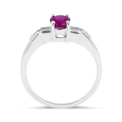Ruby Diamond Engagement Ring Baguette Channel Setting In 18K White Gold
