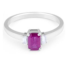 Ruby Diamond Trilogy Engagement Ring in 18 Karat White Gold Gemstone rings