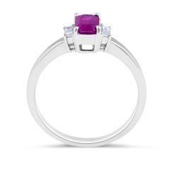Ruby Diamond Trilogy Engagement Ring in 18 Karat White Gold
