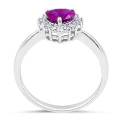 Ruby Diamond Halo Engagement Ring  Heart Shape Claw Setting In 14K White Gold