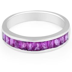 Ruby Diamond Ring in 18 Karat White Gold Channel Set  Gemstone 