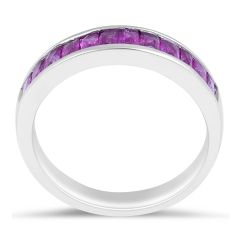 Ruby Diamond Ring in 18 Karat White Gold Channel Set Precious Gems