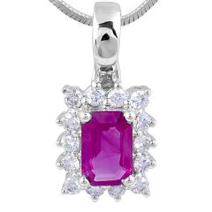 Ruby Diamond Halo Pendant in 18 Karat White Gold