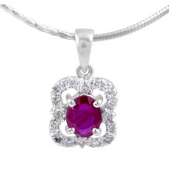 Ruby Diamond Pendant in 14 Karat White Gold Pave Setting Gemstone 