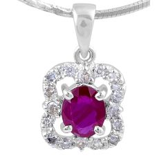 Ruby Diamond Pendant in 14 Karat White Gold Pave Setting