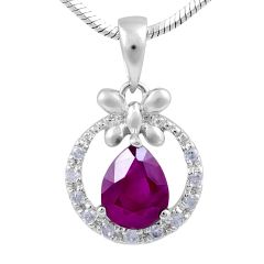 Ruby Diamond Halo Pendant Pear Shape Pave Setting In 14K White Gold 