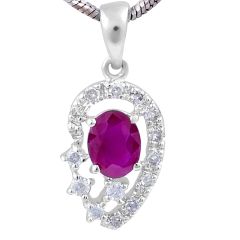Ruby Diamond Halo Pendant in 14 Karat White Gold gemstone
