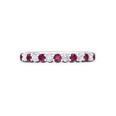 Shared Prong Ruby and Diamond Half Eternity Band In 18K White Gold 