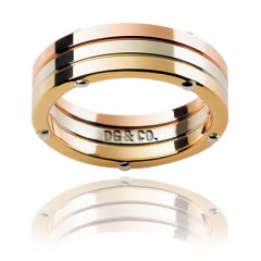 Three- Tone Gents Wedding Ring White Yellow and Rose Gold in 7mm