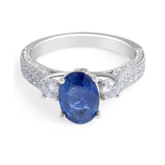 Blue Sapphire Diamond Engagement Ring in 18 Karat White Gold - Diamond rings
