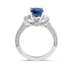 Blue Sapphire Diamond Engagement Ring in 18 Karat White Gold - Wedding Rings