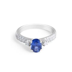 Blue Sapphire Diamond Engagement Ring in 18 Karat White Gold - Gemstone rings