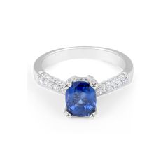 Blue Sapphire Diamond Engagement Ring in 18 Karat White Gold - Wedding Rings