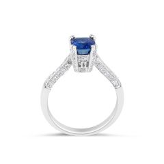Blue Sapphire Diamond Engagement Ring in 18 Karat White Gold - Precious Gems