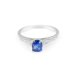 Blue Sapphire Diamond Engagement Ring in 18 Karat White Gold - Precious Gems