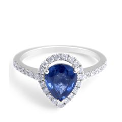 Blue Sapphire Diamond Engagement Ring in 18 Karat White Gold - Gemstone rings