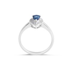 Blue Sapphire Halo Diamond Engagement Ring in 18 Karat White Gold - Precious Gems