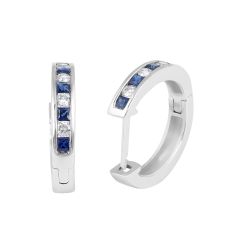 Sapphire Diamond Hoop Earring in 18 Karat White Gold - Precious Gems