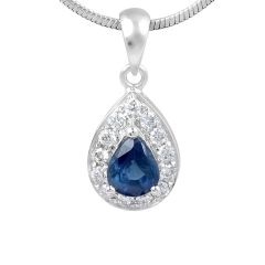 Sapphire Diamond Halo Pendant in 18 Karat White Gold