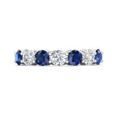 18K White Gold Alternating Sapphire And Diamond Wedding Ring Share Claw Setting 