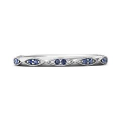 Milgrain Vintage Style Sapphire Wedding Band Marquise Style Round Stone Setting In 18K White Gold