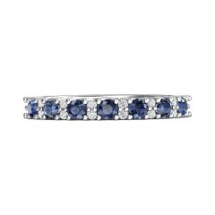 Blue Sapphire and Diamond Semi Eternity Classic Wedding Ring Set in 18K White Gold 