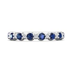 Blue Sapphire Diamond Semi Eternity Classic Wedding Ring Share Claw Setting  Set in 18K White Gold 