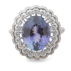 Vintage Style Oval Cut Double Halo Diamond Tanzanite Ring In 18K White gold 