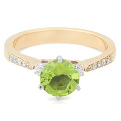 18 Karat 2 Tone Yellow and white gold Peridot Diamond Ring 